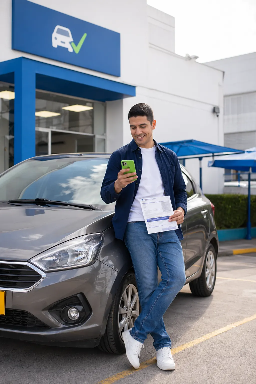 Propietario solicitando Certificar junto a su carro