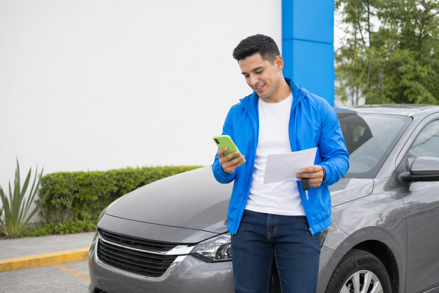 Propietario revisando datos del carro antes de comprar SOAT
