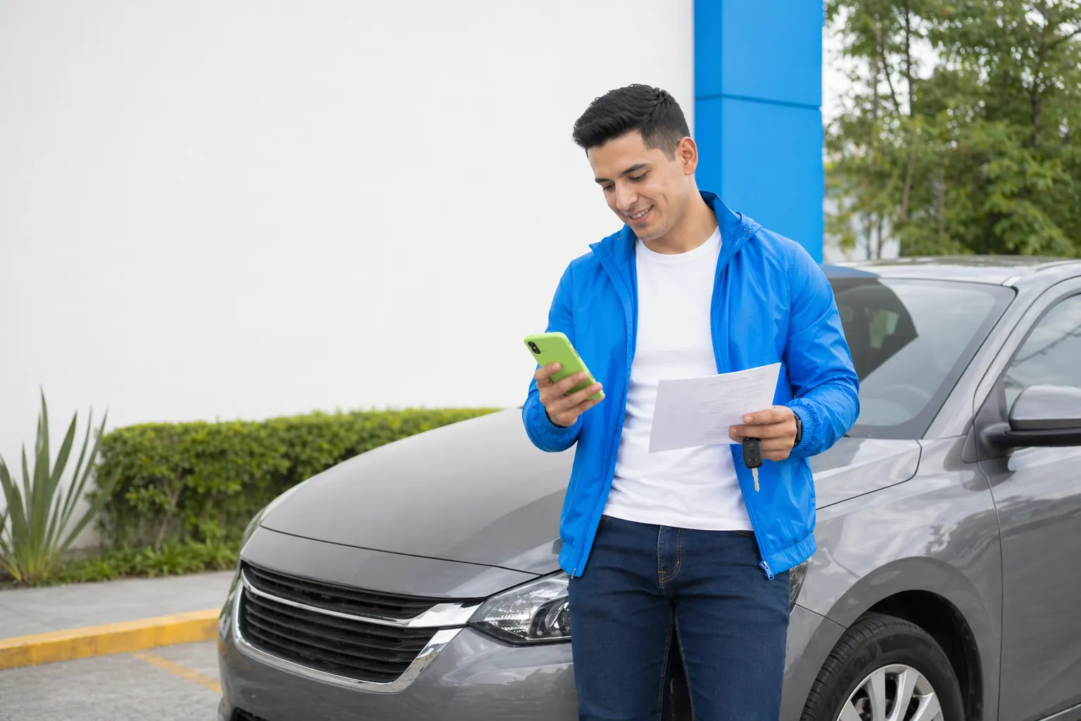 Owner reviewing car data before buying SOAT
