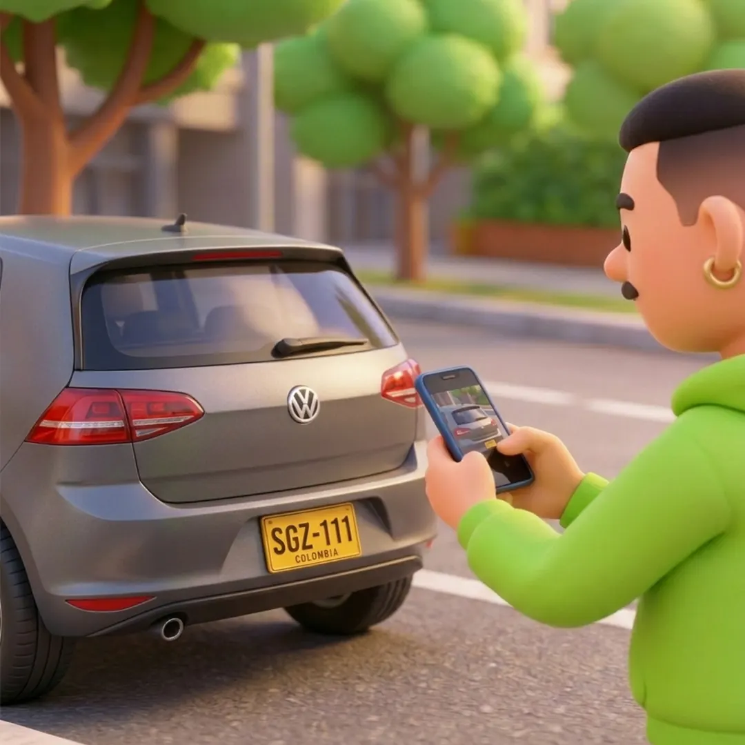 Mobile phone checking SOAT by plate next to a car