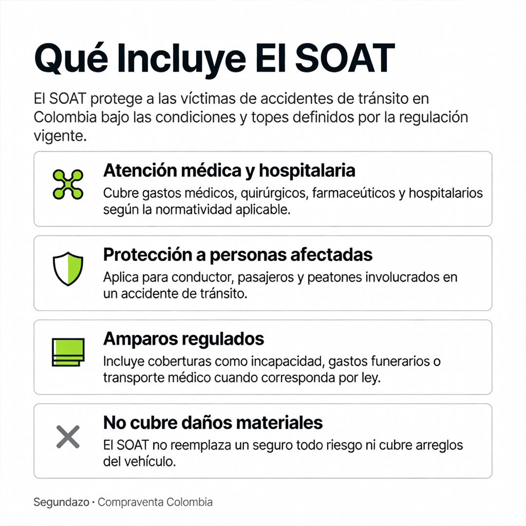 Qué incluye el SOAT en Colombia cobertura oficial
