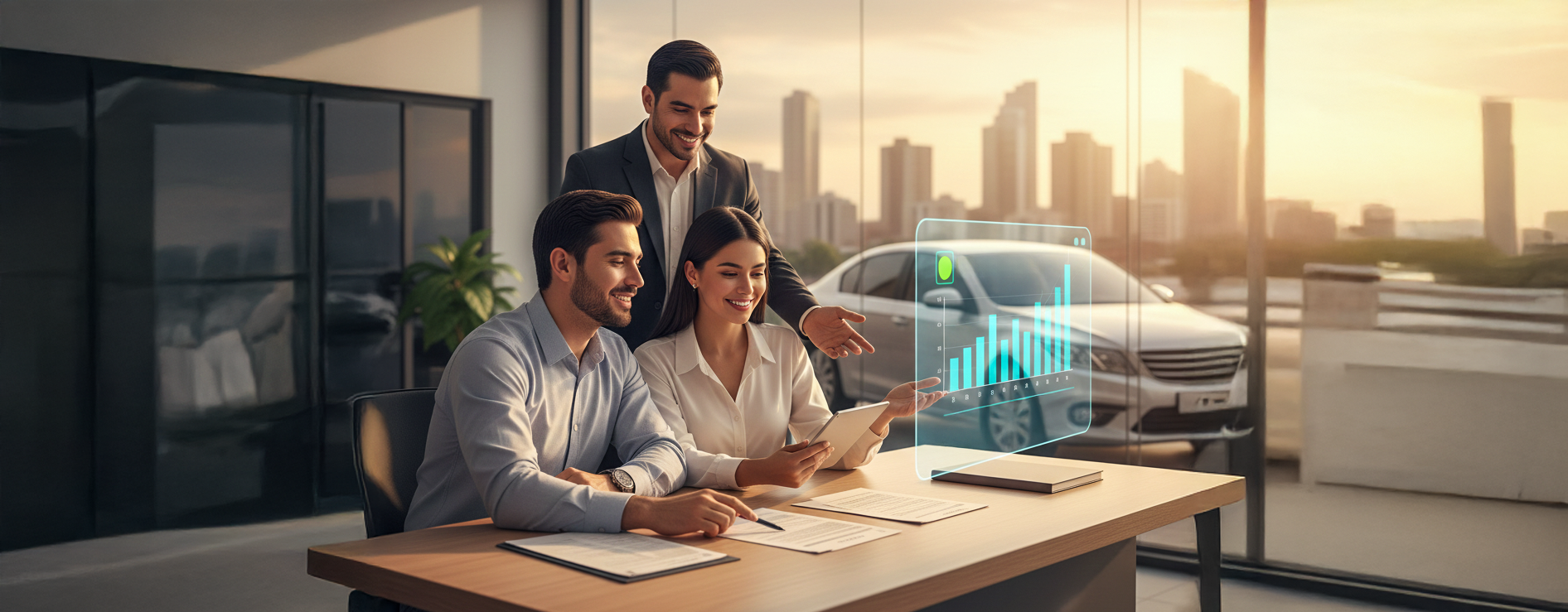 Persona comprando carro en Colombia mediante financiación con cuotas mensuales y análisis de crédito