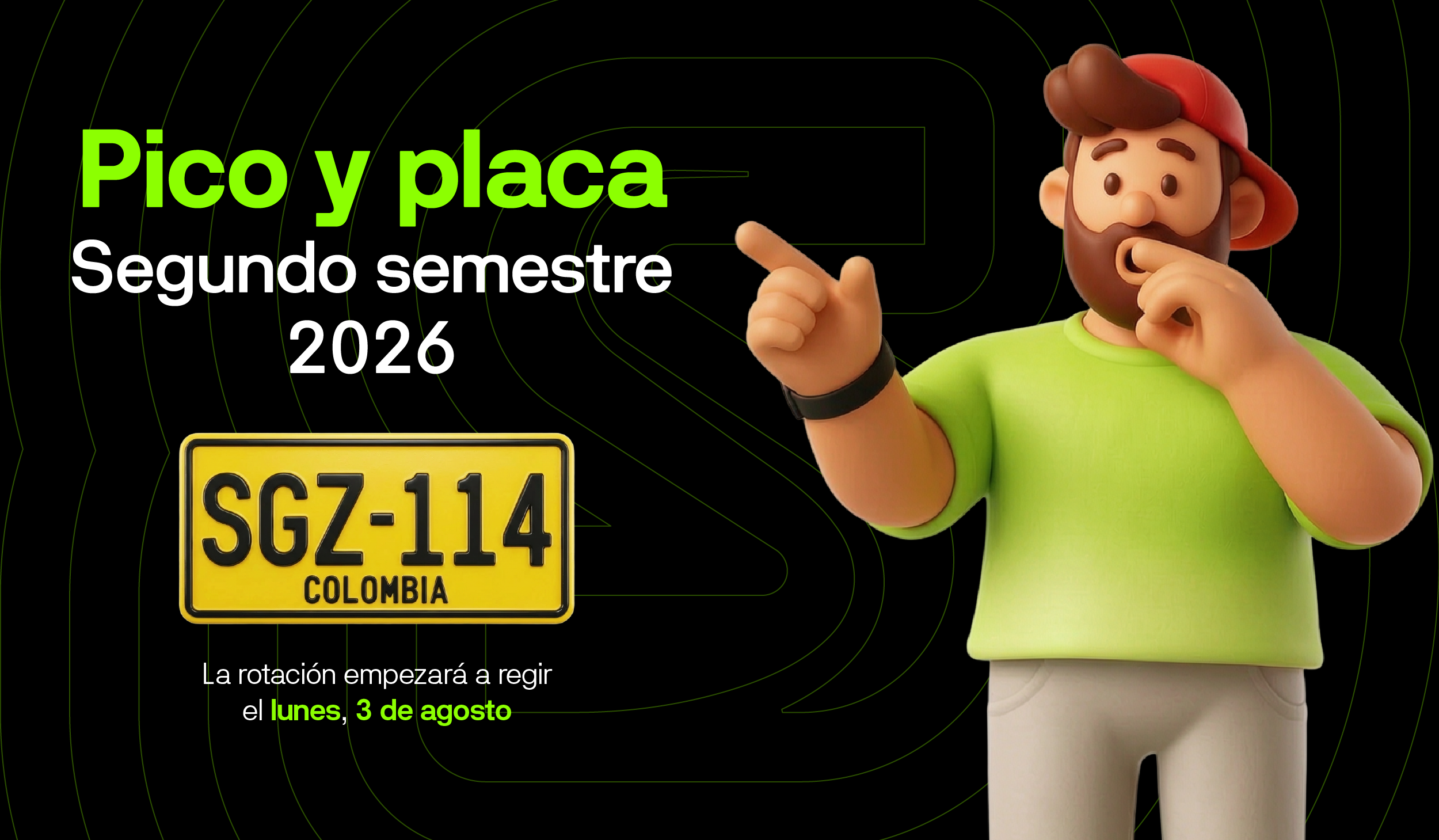 Rotación del pico y placa en Medellín para el segundo semestre de 2026 por día de la semana.