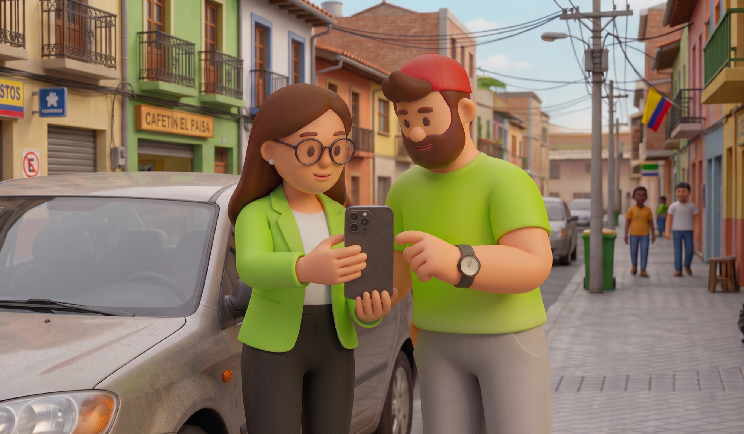 Comprador revisando un carro usado y sus documentos antes de cerrar el negocio.