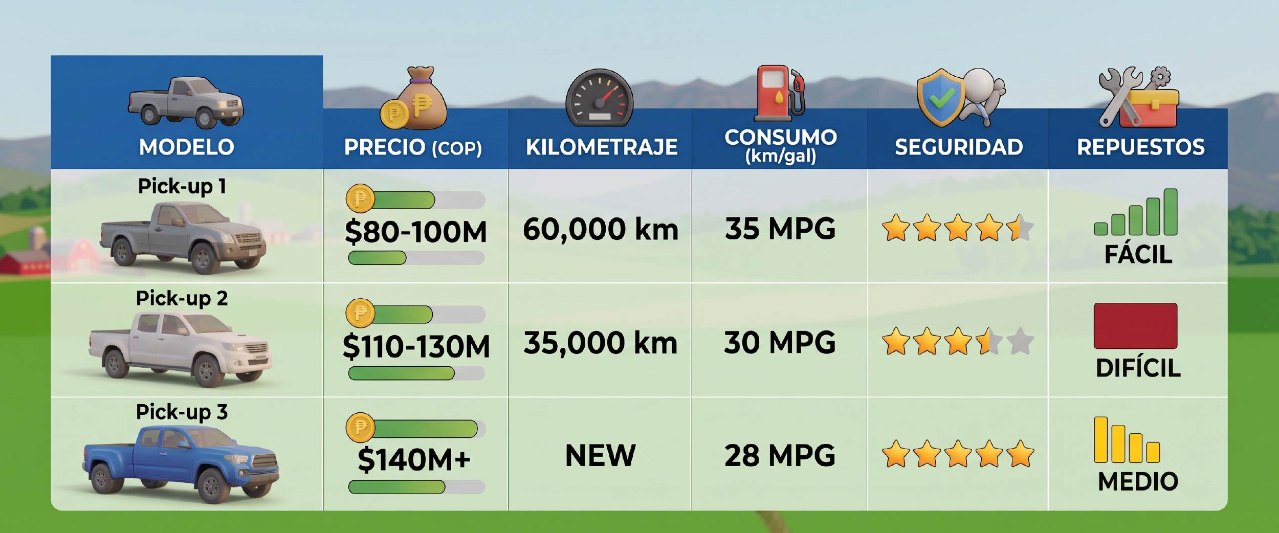 Cómo armar una lista corta para comparar camionetas usadas en venta.